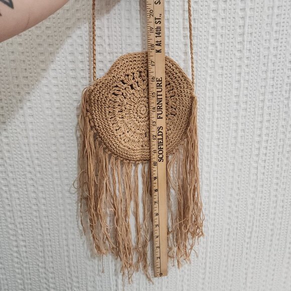 Boho Women Mini Fringed Round Cotton Crochet Cross-body Shoulder Bag - Picture 7 of 12